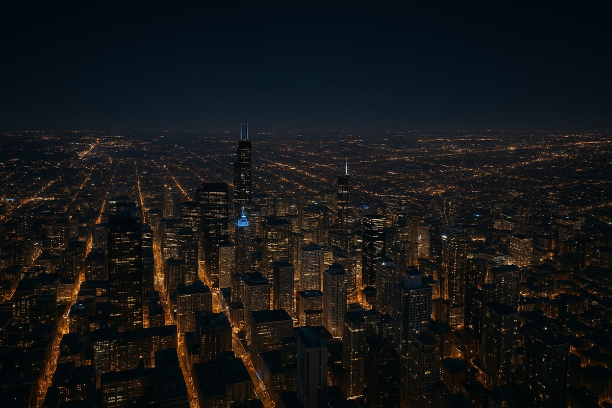 Big modern city seen from above at night.
