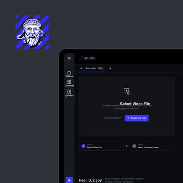 Joystream case study thumbnail showing the part of the app on the laptop screen.