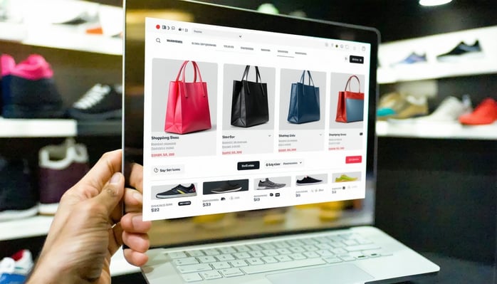 Laptop screen with retail ecommerce.