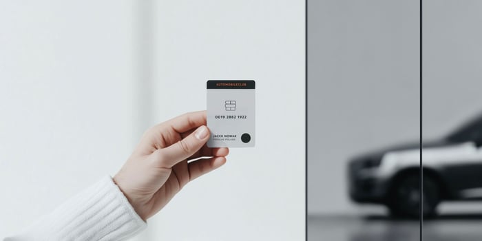 Human hand holding an automobile club card