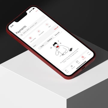 Thumbnail of the Otodom case study showing the Thumbnail of UBS app displayed on a smartphone.