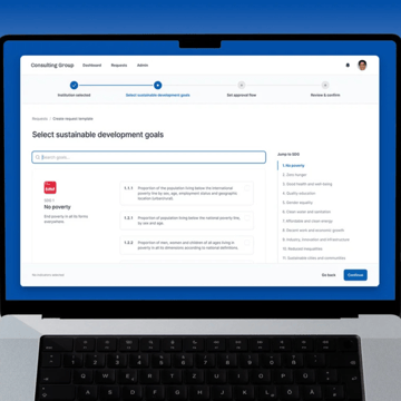 Laptop screen displaying a data collection platform in use 