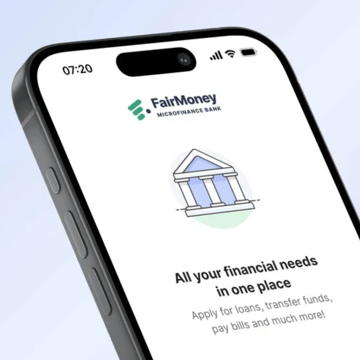 Smartphone screen displaying the FairMoney app in use 