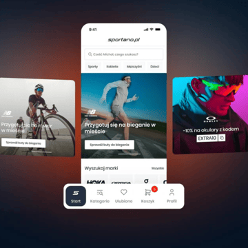 Graphic showing 3 header images on Sportano app, side by side 